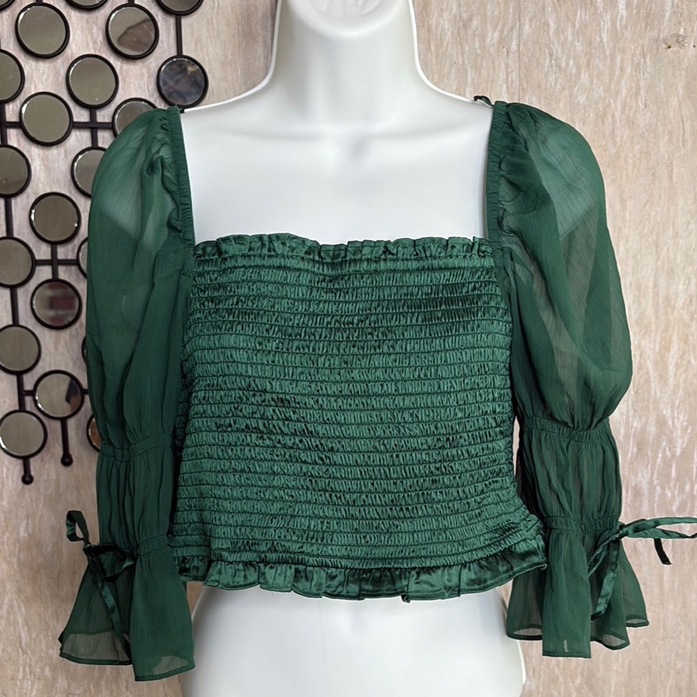 Urban Outfitters green Puff Sleeve Blouse - Picture 2 of 7